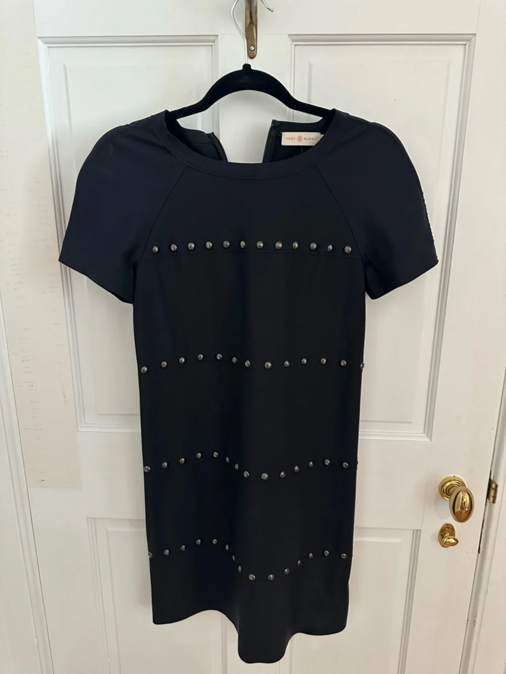Tory Burch Black Short Sleeve Studded Shift Dress - Picture 2 of 7